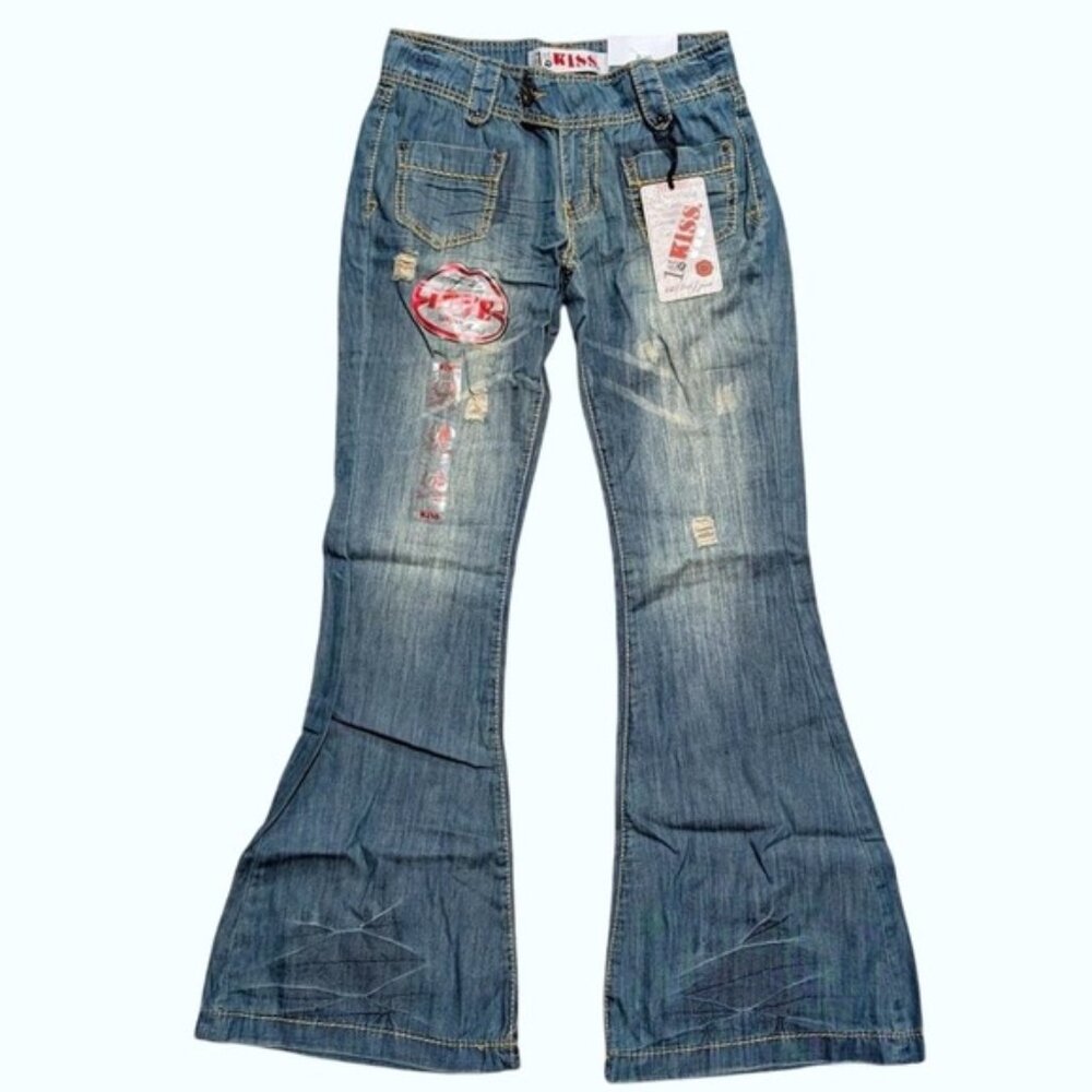 1st Kiss Womens 7 Hippie Boho Flare Jeans Ripped Faded Wash Lightweight NWT